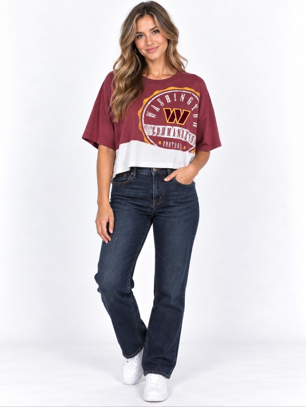 Fanatics Washington Commanders Women XS Oversized Crop Graphic Tee Burgundy